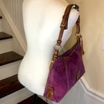 Dooney & Bourke DOONEY BURKE Purple Suede Brown Leather Hobo Shoulder Bag w Dooney Duck HangTag Photo 13