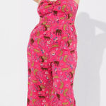 Torrid Jumpsuit Women’s Size 3 Tie Front Culotte Pink Challis Animal Plus Curvy Photo 0
