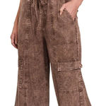 Zenana Outfitters Washed Linen Elastic Band Waist Cargo Pants Photo 0