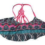 Boho Paisley Print Swim Bikini Top Braided Strappy Back‎ Pink Details Cute Size L Photo 0