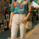 Alfred Dunner 12 Abstract Print Shirt Boldwear Retro Colorblock Artwear Blouse Blue Photo 2