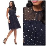 Maggy London Women's Navy Mesh Pearl Embellished A-line Dress Sz 8 Photo 1