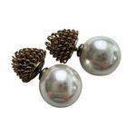 Faux Pearl Earrings Gold Tone Flower Button Ball Stud Statement Earrings Photo 0