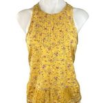Hollister Yellow Floral Print Pleated Lace Trim High-Neck Peplum Tank Top Size M Photo 0