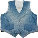 Vintage 70s Boho Handmade Reversible Denim Vest Striped Lining Pearl Snap M/L Blue Size M Photo 0