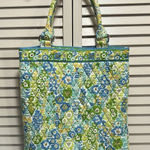 Vera Bradley  Green/Blue/White Floral Shoulder Tote‎ Bag Silver Hardware Pockets Photo 0