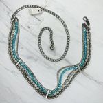 New York & Company Blue Beaded Chain Belt Y2K Festival ✨ Silver Photo 0