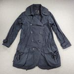 JNBY Womens Pea Coat Medium Black Double Breasted Drawstring Waist Longline Photo 0