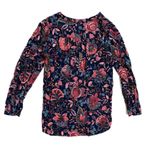 Loft Ann Taylor  Split Neck Navy Coral Boho Floral Long Sleeve Blouse Women Sz S Photo 3
