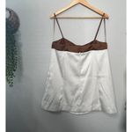 Free People NEW  Verano Mini Dress Brown Ivory Satin Shift Size Medium Coquette Photo 6