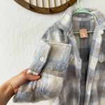 Miss Lola  Blue Plaid Long Line Side Slit Fuzzy Button Down Shacket Jacket M/L Photo 5