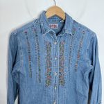 Bill Blass Jean denim embroidered Button Down Shirt size S Photo 2
