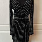 Windsor  BLACK VELVET STUDDED V NECK WRAP LONG SLEEVE DRESS Photo 0