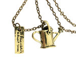 Beautifly Watering Can Charm Necklace Chain Bronze Tone Gold Photo 2