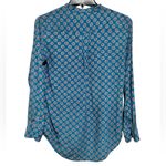 Equipment  BLUE-GREEN PRINT BUTTON DOWN LONG SLEEVE ESSENTIAL SILK BLOUSE SHIRT Photo 1