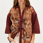 Free People NEW We The Free Pressed in Flowers Embroidered Floral Kimono Brown Photo 0