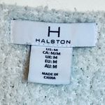 H by Halston Halston Fuzzy Cheetah Print V-Neck Sweater Grey and White size Medium Photo 4