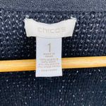 Chico's  Dark Academia Cardigan‎ Sweater sz 1 Medium Black Metallic Silver Wool Photo 6