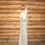 Mac Duggal  5687 SEQUINED ONE SHOULDER DRAPED LACE UP GOWN dress  Silver 8 Photo 9