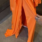 Women’s Orange Full Length Long Sleeve Dress Leg Slit Corset Back Size 14 *READ Photo 7