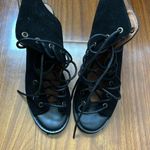 Free People  Jeffrey Campbell Black Leather Lace Up Suede Heels Photo 3