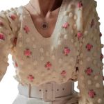 ZARA 🌸 Pom Pom Floral Knit Sweater Size S V Neck Photo 0