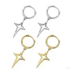 Boutique 14k White Gold 925‎ Star Dangle Huggie Hoop Earrings Celestial Statement, 32mm Photo 5