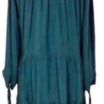 ZARA Drop Waist green Tiered baby doll Poplin OVERSIZED Dress size S Photo 3