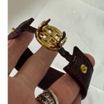 Tory Burch Purple Snakeskin with gold Logo Statement Cuff Bracelet Photo 8