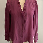 Lavender Brown  Vintage Silk Ruffled V-Neck Blouse - Mauve Photo 0