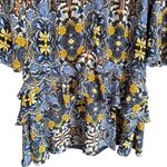 Loft  Ann Taylor Blue & Yellow Floral Drop Waist Ruffle Dress Size Small Petite Photo 3