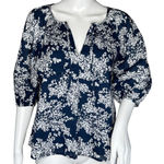 Abercrombie & Fitch Abercrombie Fitch Shirt Womens Small Navy Blue White Floral Peasant Blouse Boho Photo 0