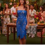 Lulus Resplendent Blue lace overlay bodycon midi dress XL Photo 5