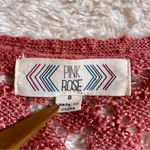 Pink Rose  Sheer Crochet Button Up Cardigan Mocha Umber S Small Photo 7