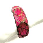Pink floral hand painted wooden bangle bracelet Photo 1