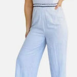 Japna  Womens Striped‎ Spaghetti Strap Jumpsuit Size Large Blue White Striped Photo 0
