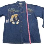 Vintage Embroidered Teddy Bear Chambray Denim Button Down Shirt Blue Photo 8