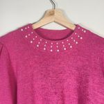 CeCe  Women’s Size Large Bright Pink Long Sleeve Pearl Embellished Sweater Barbie Photo 2