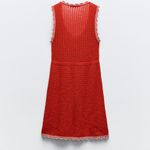 ZARA  crochet Red Button-Up Dress with Lace Trim Photo 1