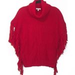 Gianni Bini GB Red Fringe Oversized Turtleneck Poncho Sweater Size XS Knit Short Sleeve Photo 1