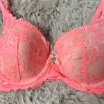 Victoria's Secret Body By Victoria Hot Pink Coral Lace & Gemstone Padded Lined Demi Bra Photo 4