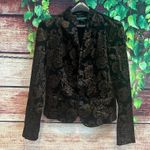 Ralph Lauren Lauren  Stretch Velvet Floral Blazer Jacket Black Gold $199 NYE Photo 0