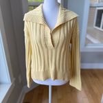 Hippie Rose  Butter Yellow Ribbed Polo Collared V Neck Cropped Sweater Sz Medium Photo 8