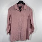 Tahari  Essentials Pink 100% Linen Button Front Roll-Tab Blouse Top Womens‎ Large Photo 1
