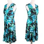 Jones Studio Dress Blue Green Floral 8 V-Neck Sleeveless Side Zip New Photo 2