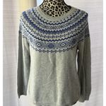 Talbots Talbot Winter Sweater Women Gray Blue Fair Isle Crew Neck Sz Lp Cotton Blend Photo 7