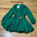 Green Ruffled Wrap Mini Dress with Bishop Sleeves Size M Photo 0