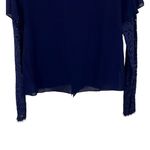 Nicole Miller  Atelier Navy Blue Silk Blouse size Small Lace Trim Long Sleeves Photo 7