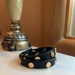 Tory Burch Black And Gold Leather Wrap Bracelet Photo 1