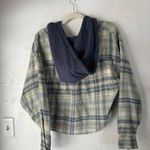 American Eagle Outfitters Plaid Cropped Shirt Jacket Hoodie Blue Green Womens L Photo 6